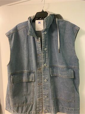 Light Blue Denim Sleeveless Hooded Vest - new with tags